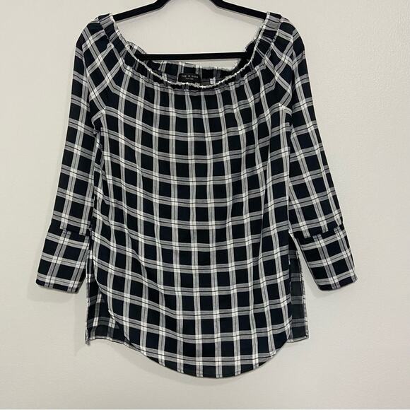 Rag & Bone Plaid Off Shoulder Top - Picture 1 of 7